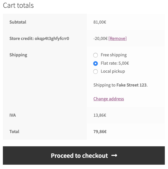 Store Credit coupon applied to the cart