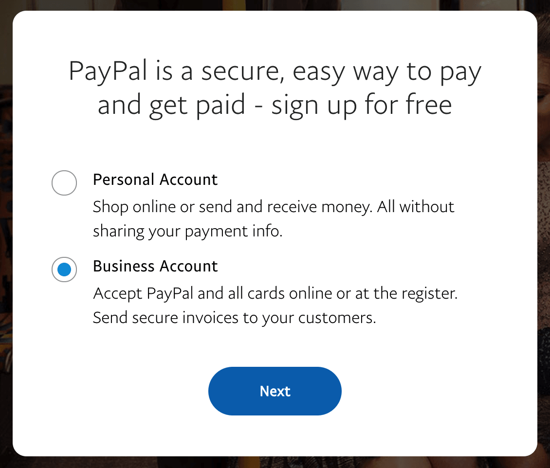 Sign up for a PayPal Standard Business Account
