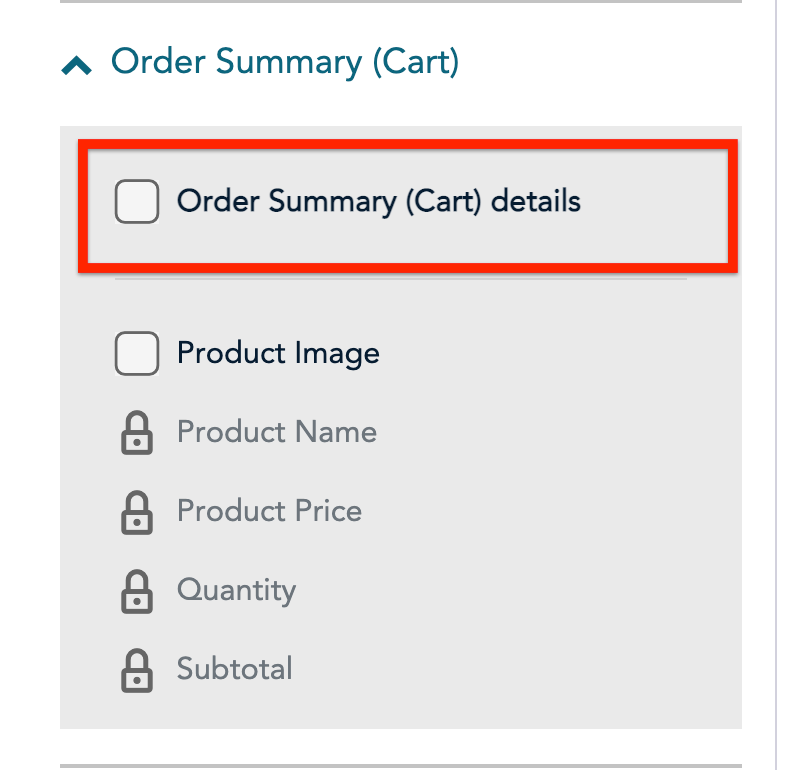 Checkout Profile Order Summary Selection