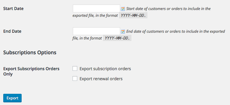 WooCommerce Customer / Order XML Export Subscriptions export options