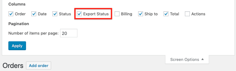Enabling the Export Status column