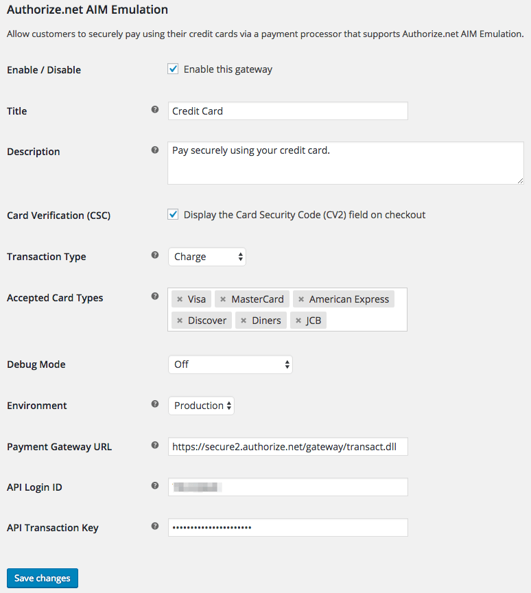 WooCommerce Authorize.Net AIM Emulation settings