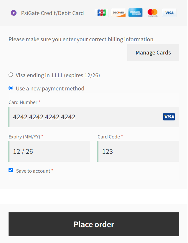Psigate Gateway - Payment form
