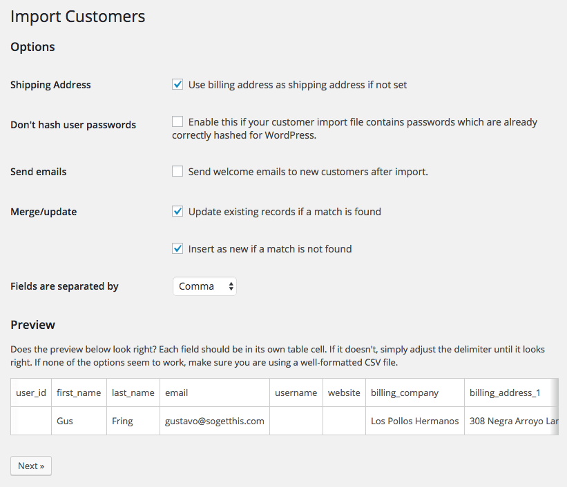 WooCommerce Customer / coupon / Order CSV Import: customer import options