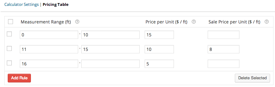 WooCommerce Measurement Price Calculator Pricing Table
