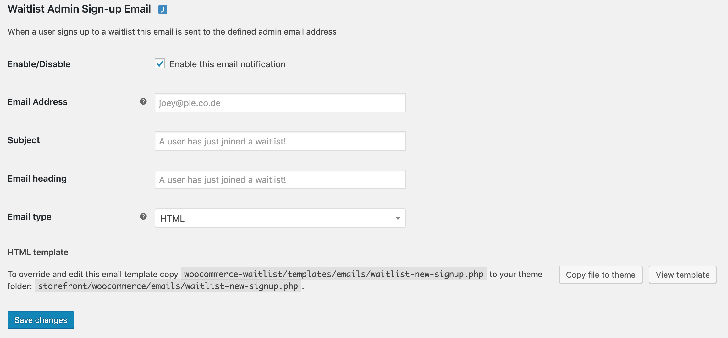 Waitlist Admin New Signup Notification Email Settings