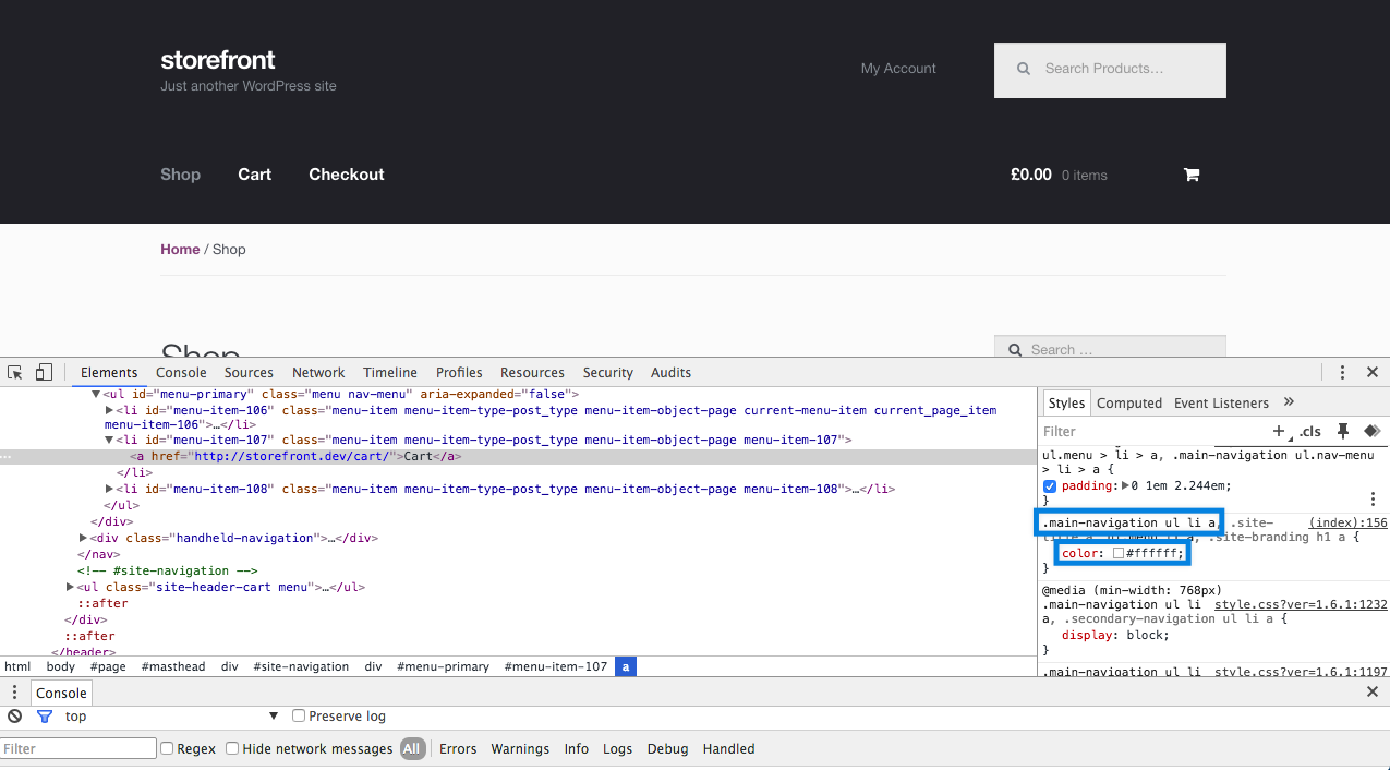 Styles to visible in Chrome Dev Tools