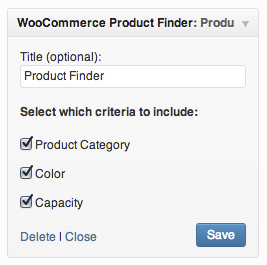The Product Finder widget settings