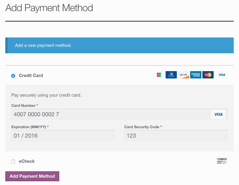 WooCommerce Authorize.net: Add payment