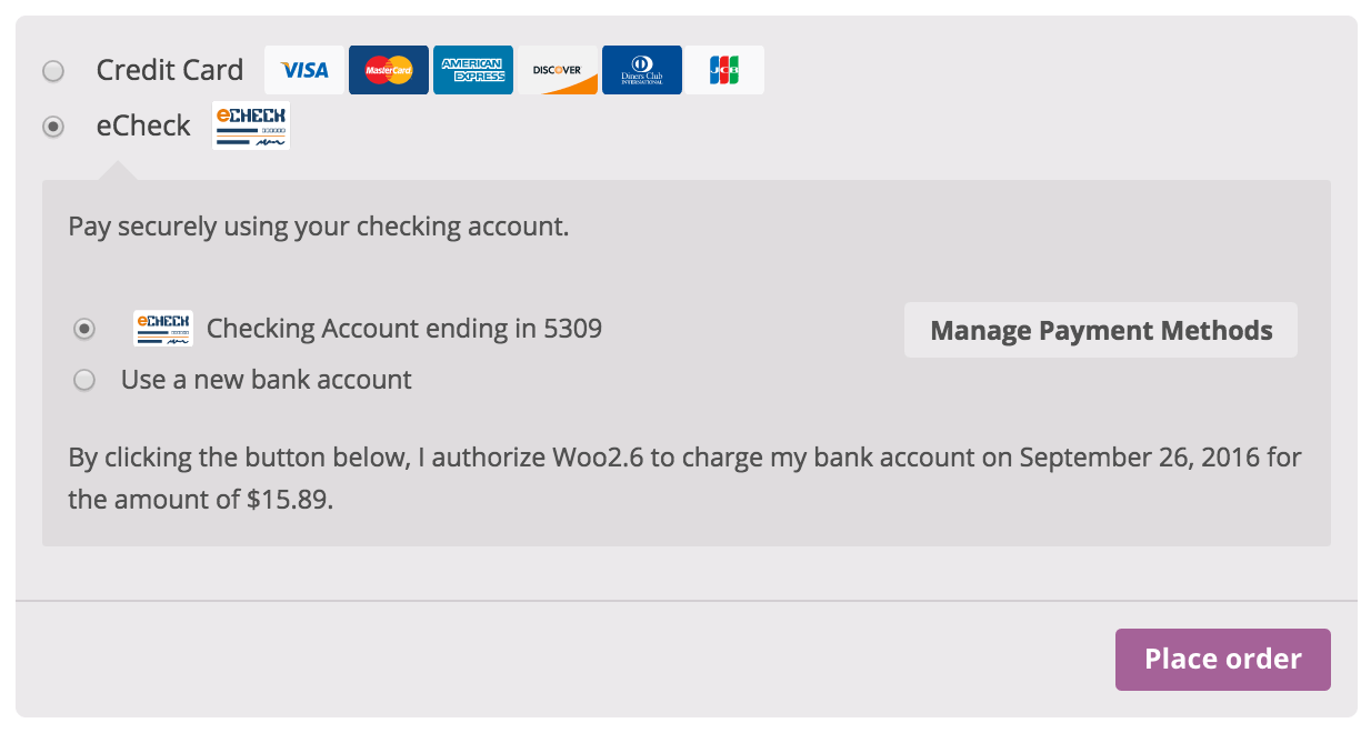 WooCommerce Authorize.net authorization message for echecks