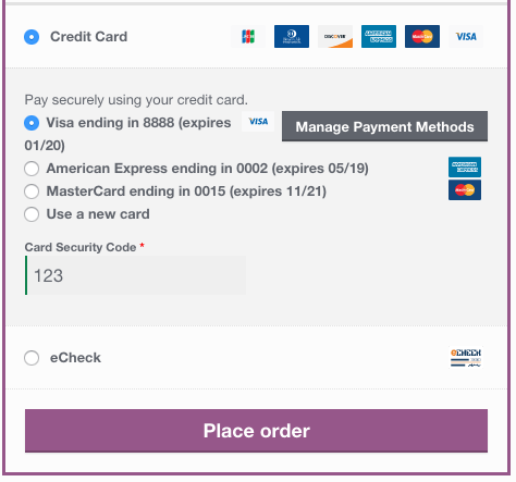 WooCommerce Authorize.net saved card checkout