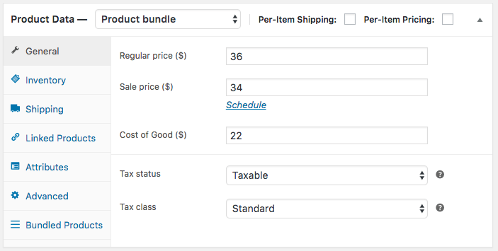 WooCommerce Cost of Goods: Static bundle cost