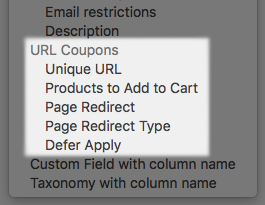 WooCommerce URL Coupons: CSV Import column options