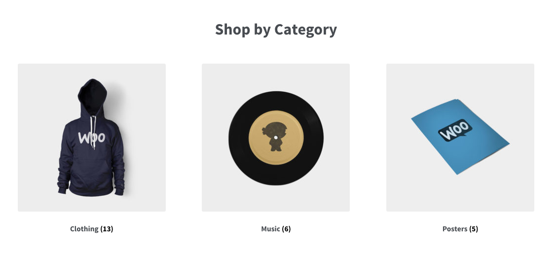 Storefront by default displays product category images on the homepage template.