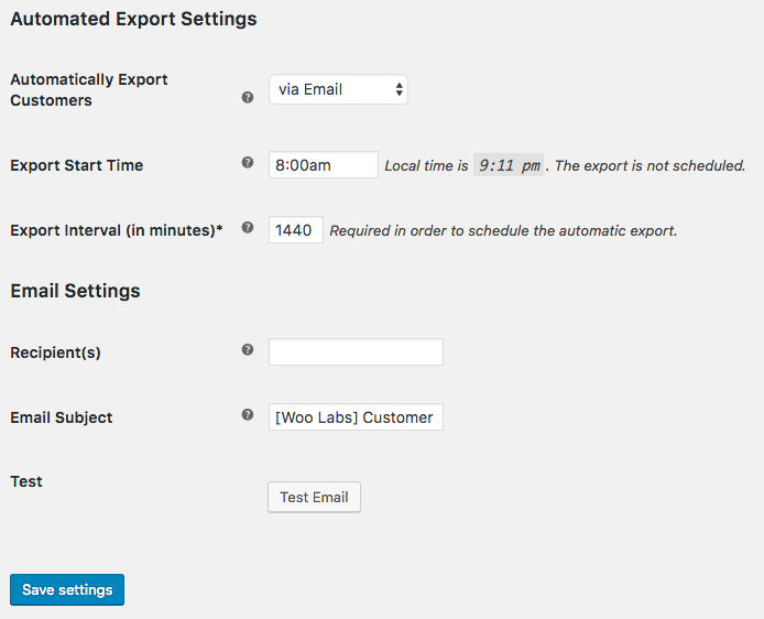 WooCommerce Customer / order XML Export: email customer auto export settings