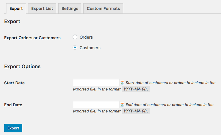 WooCommerce Customer / order XML Export suite: manual customer export