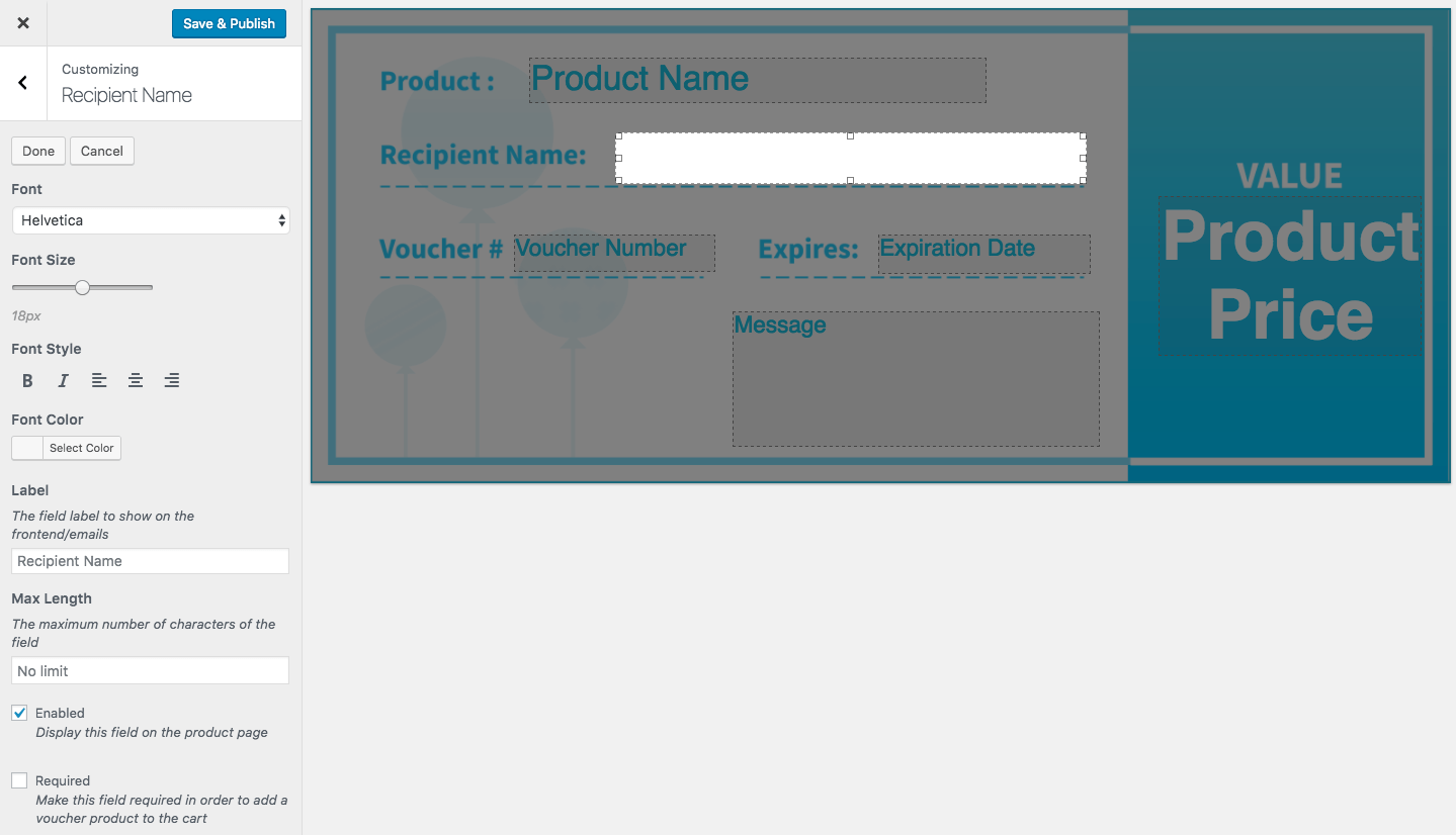 WooCommerce PDF Product Vouchers: Edit voucher template