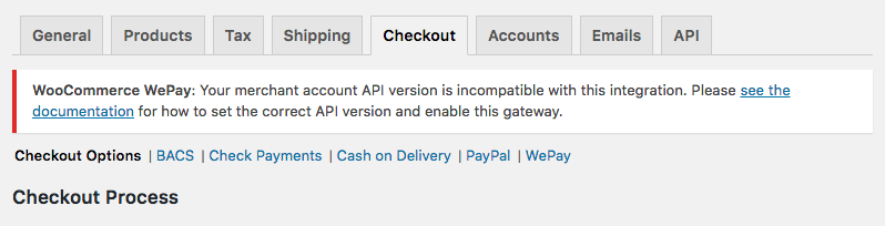 WooCommerce WePay API version unmatched