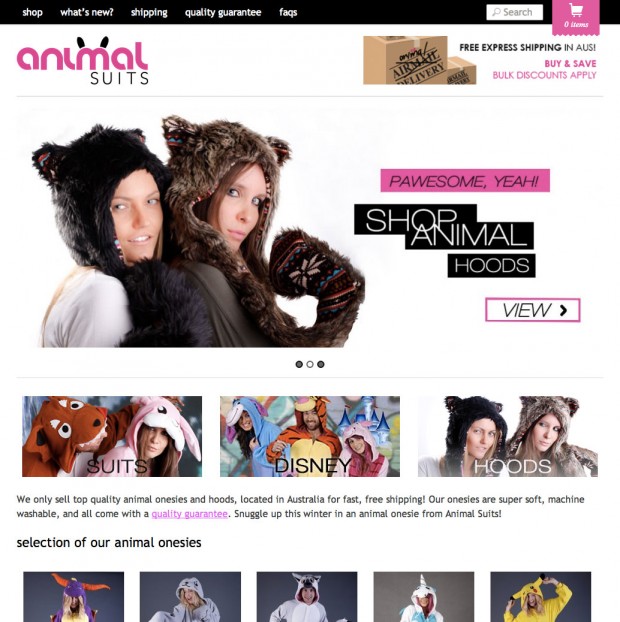 The Animal Suits homepage.