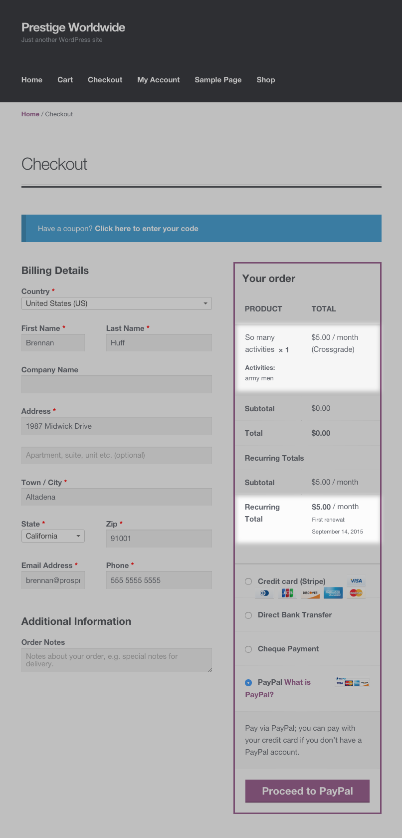 2. Subscription Switch Details in Cart