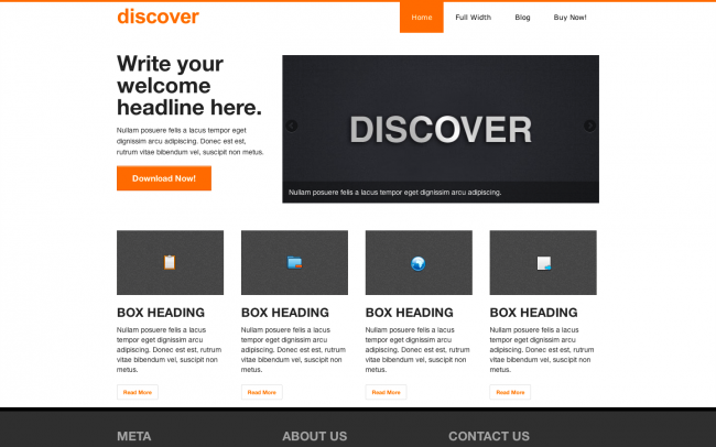 The Discover theme's business-centric homepage.