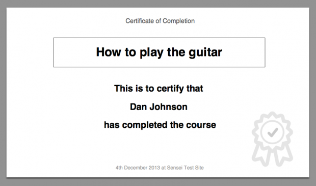 The default certificate design, bundled with Sensei Certificates.