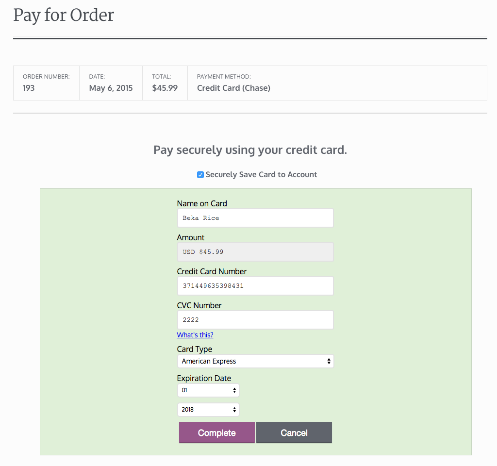WooCommerce Chase Paymentech Styled Pay Page