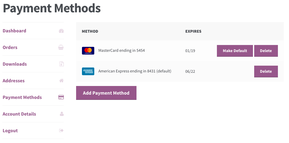 WooCommerce chase Paymentech saved cards