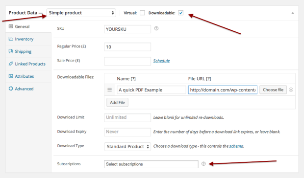 Easily connect a downloadable product to a subscription product you offer.