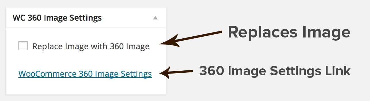 Options as they appear in the WooCommerce 360 Image meta box