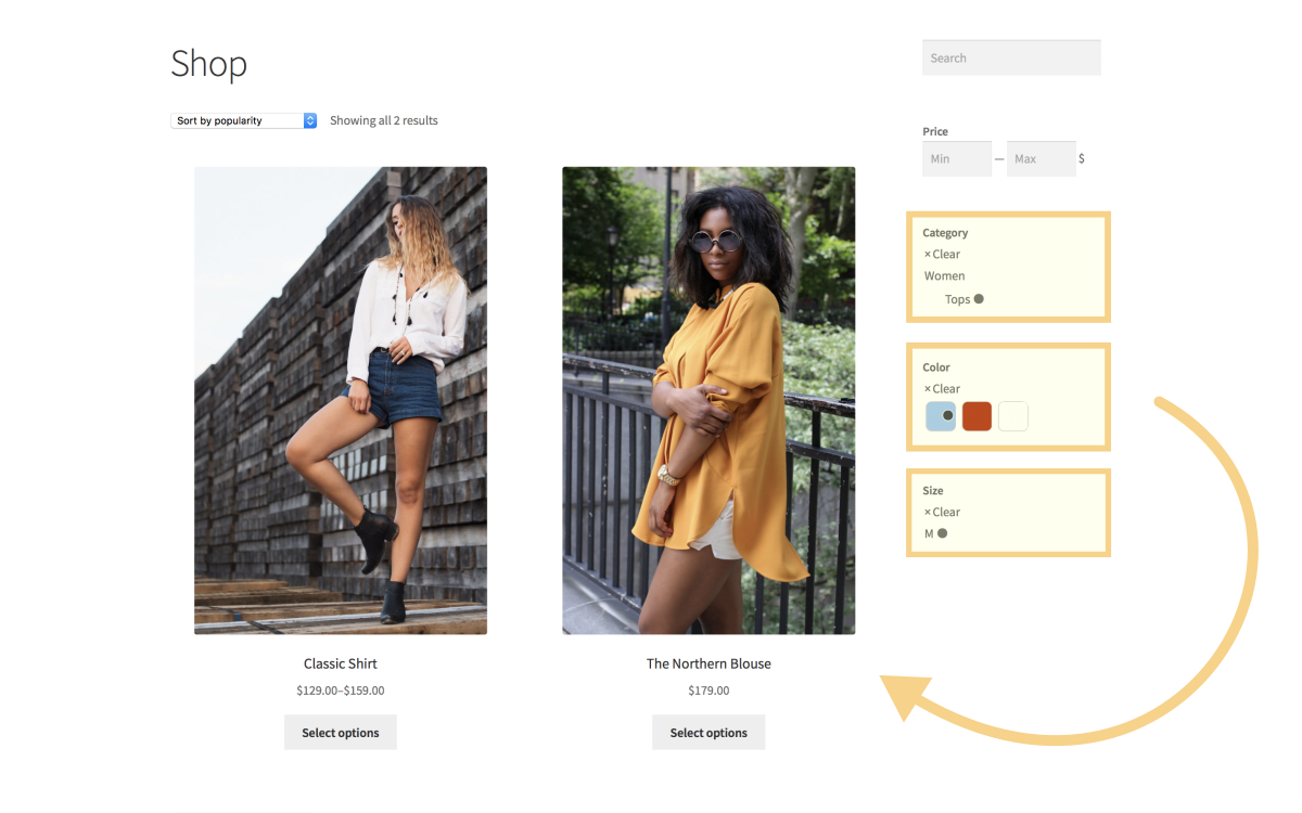 Finding the matching product with live Product Filters and intuitive thumbnails.