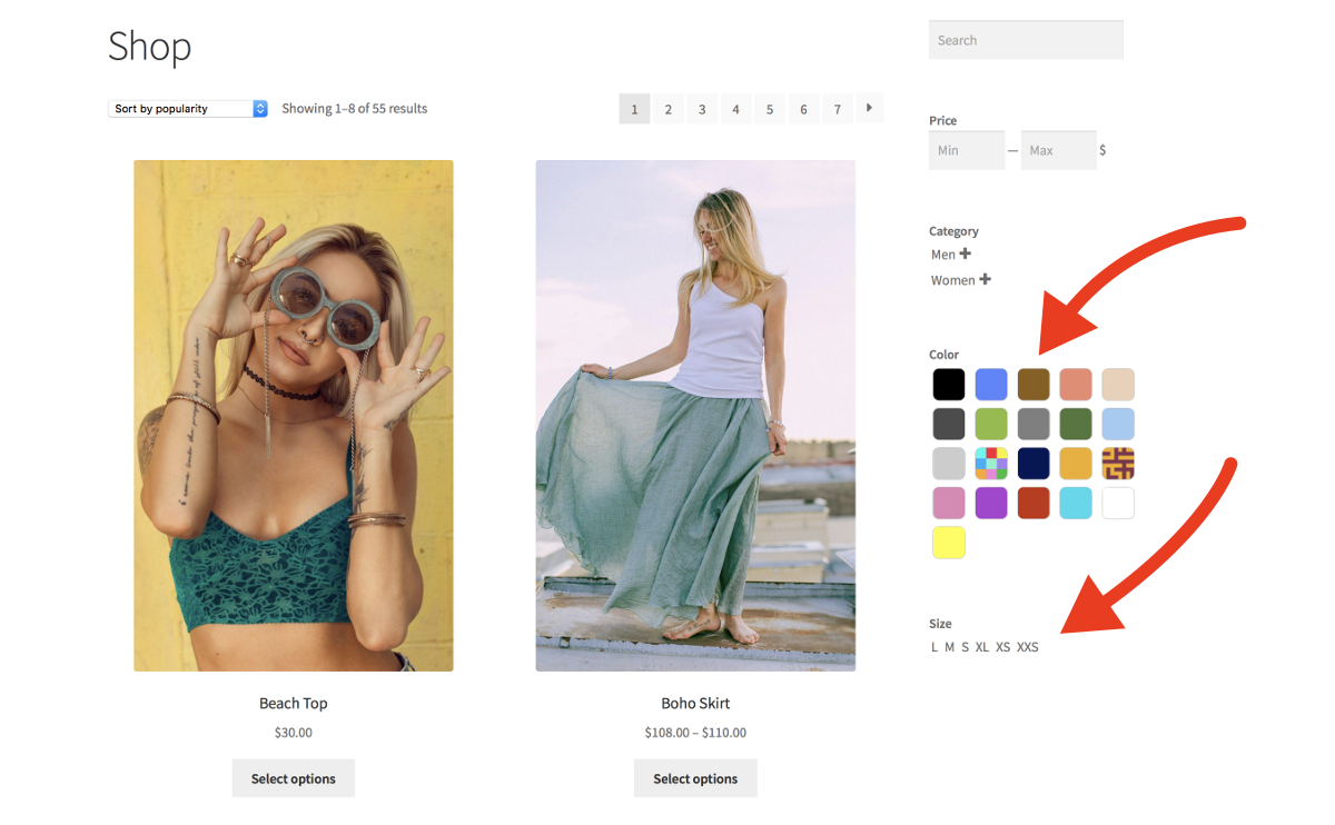 Product Filters – Shop Page - Filters and Thumbnails