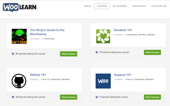 Some of the courses our Ninjas can follow on our private WooLearn platform