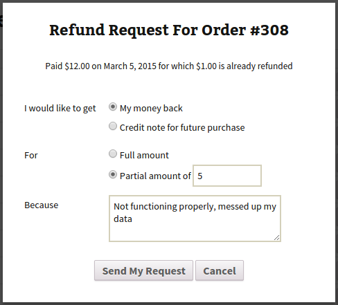 Customer requesting a refund