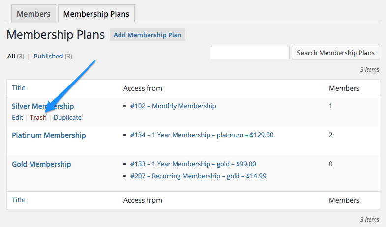 WooCommerce memberships delete plan