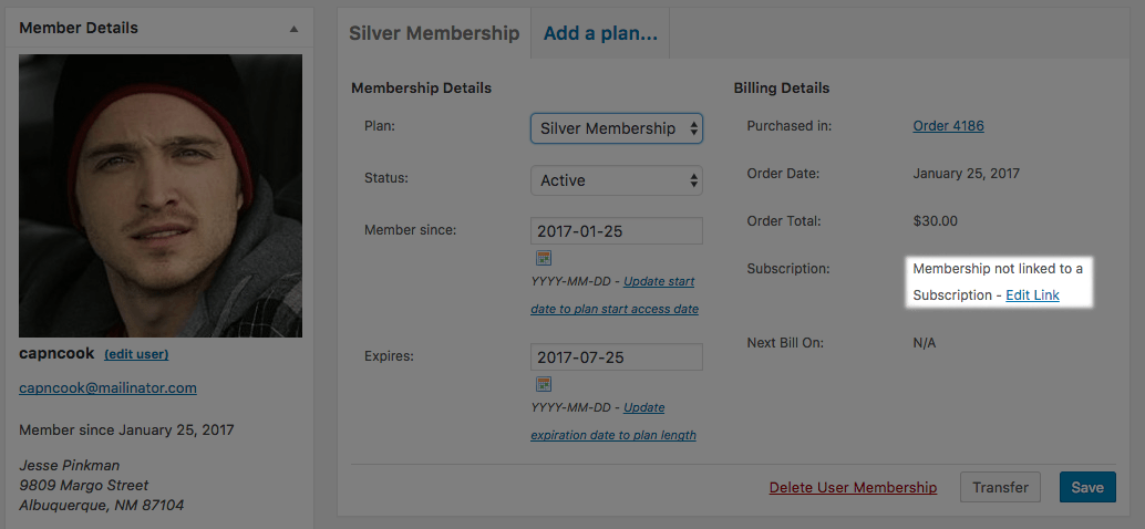 WooCommerce Memberships edit subscription link