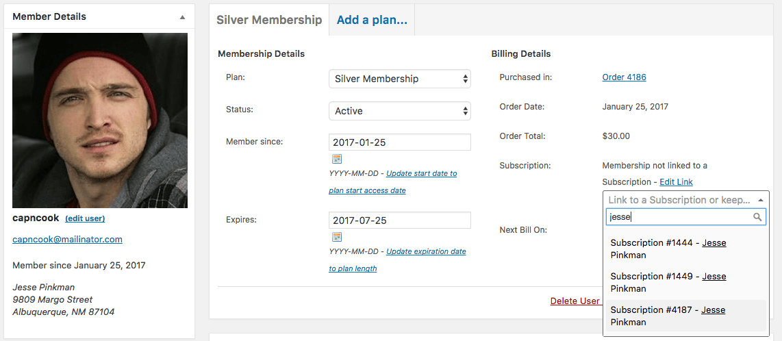 WooCommerce Memberships: Search for subscription