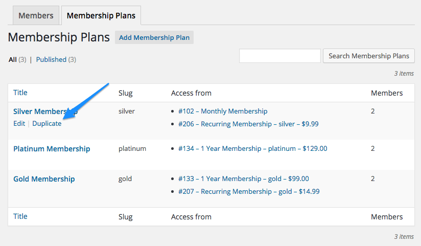 WooCommerce Memberships Duplicate Plans