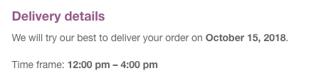 Delivery details in the customer emails