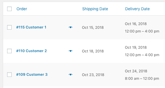 Shipping and delivery info in the order list 