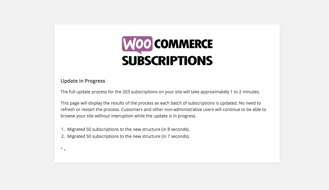WooCommerce Subscriptions Database Upgrade Process