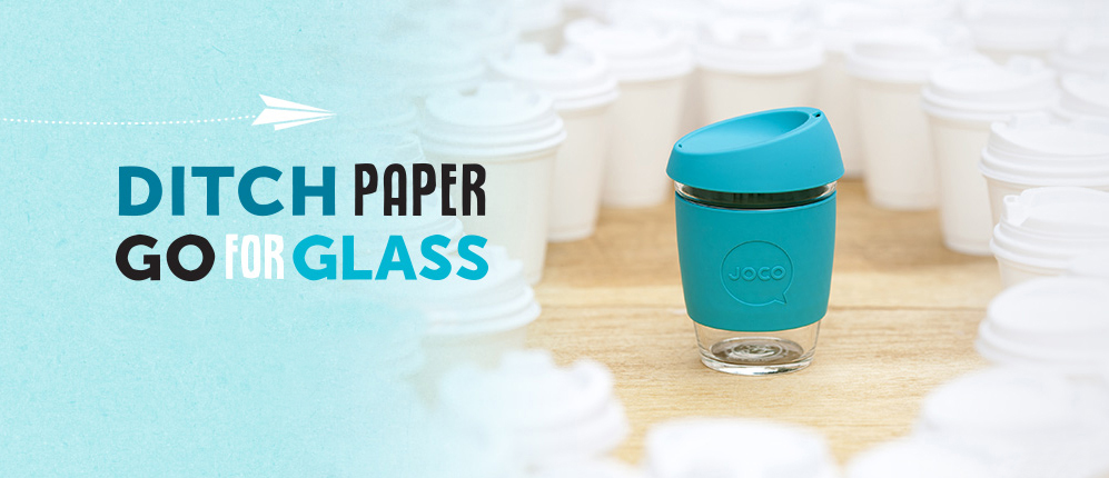 JOCO Cups urge you to ditch paper and styrofoam coffee cups in favor of reusable, sustainable glass.