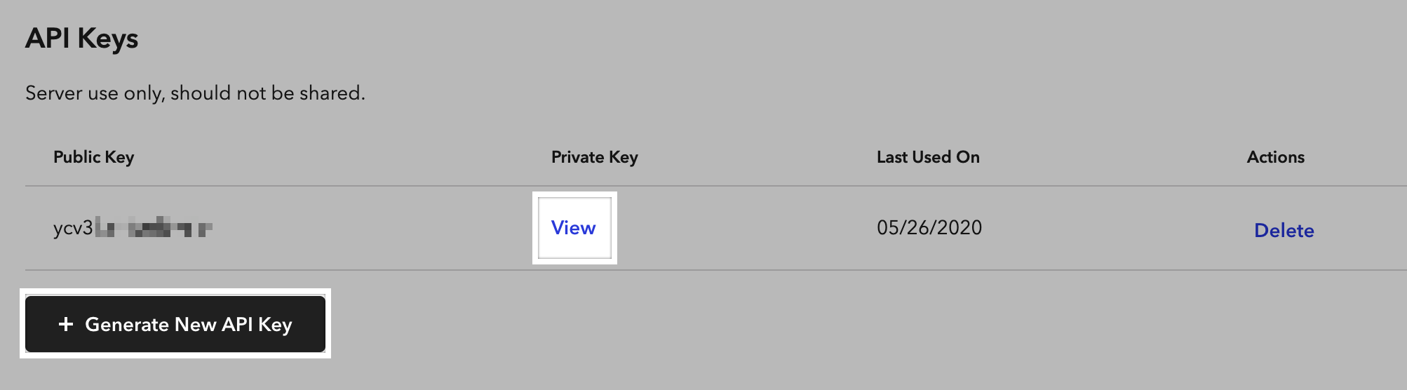 Viewing or generating API keys in the Braintree control panel