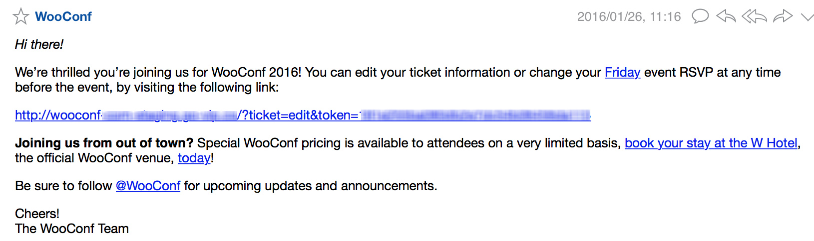 Ticket email caption