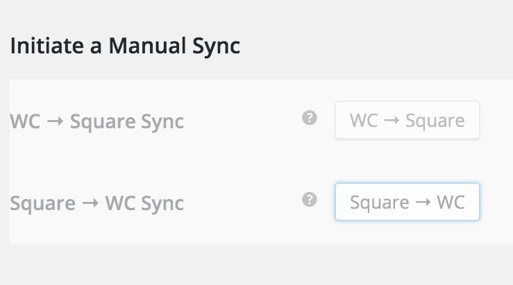A Manual Sync will sync any changes in products from Square to WooCommerce, or from WooCommerce to Square (depending on which button you click).