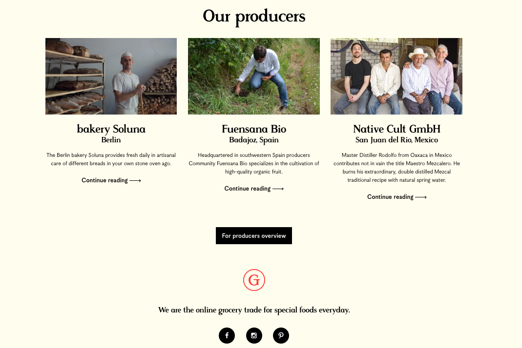 Every producer has a dedicated page, telling their story and taking the customer into the origin of the product