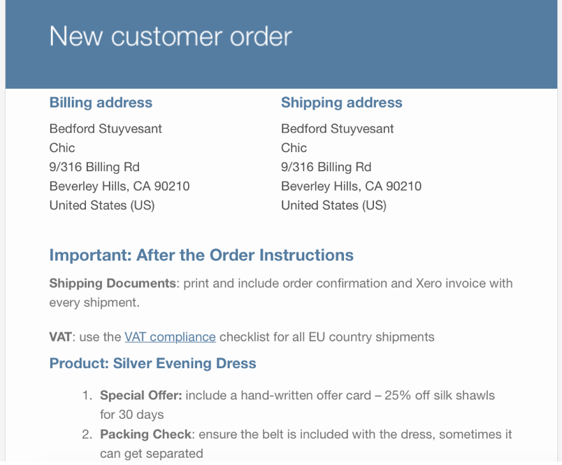 Order notes added to the WooCommerce emails.
