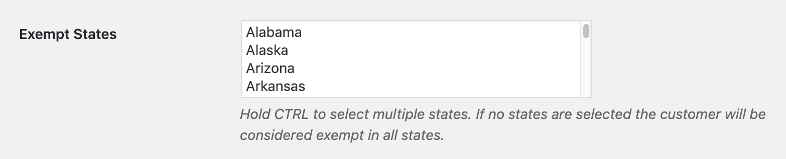 WooCommerce Customer Exemption States for TaxJar
