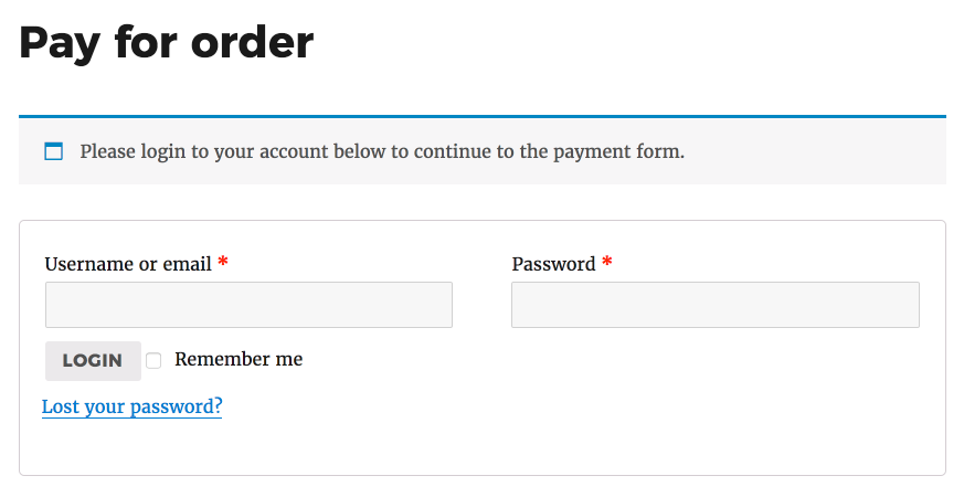 Customer payment page for logged out customers