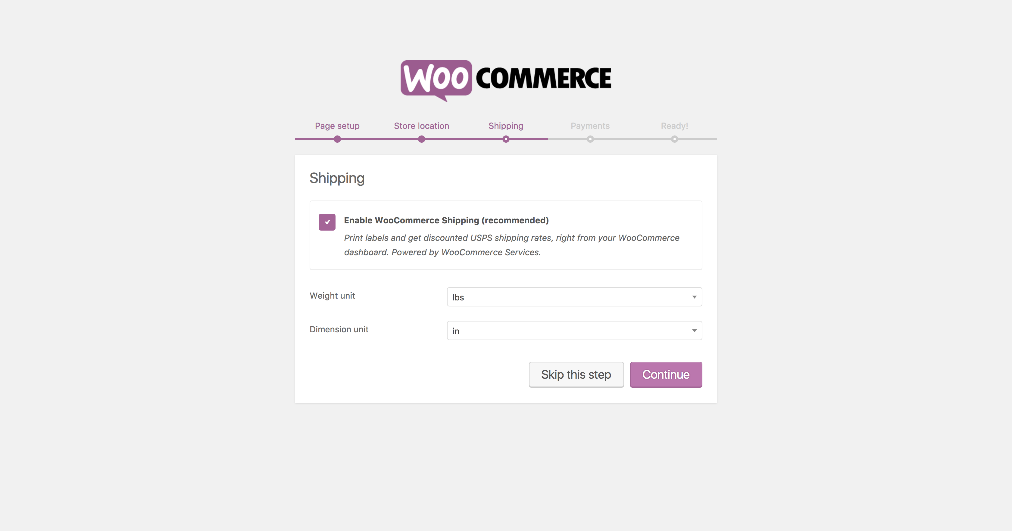 WooCommerce onboarding - shipping options